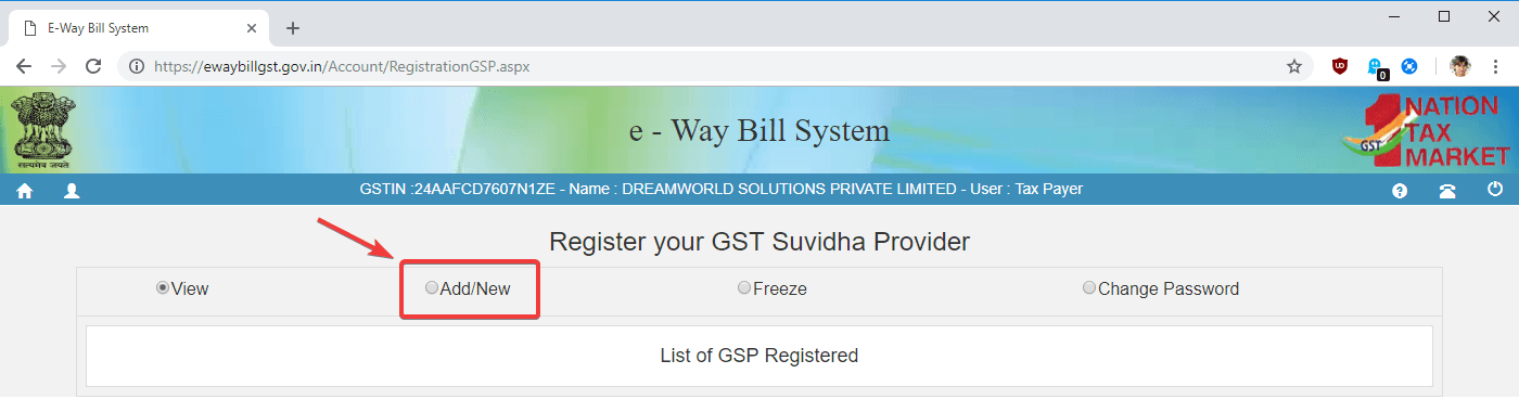 Start New GSP Registration