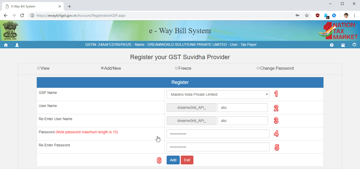 Fill GSP Registration Details