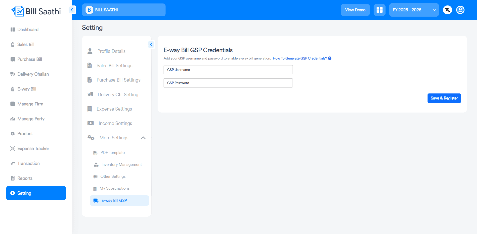Bill Saathi GSP Setup