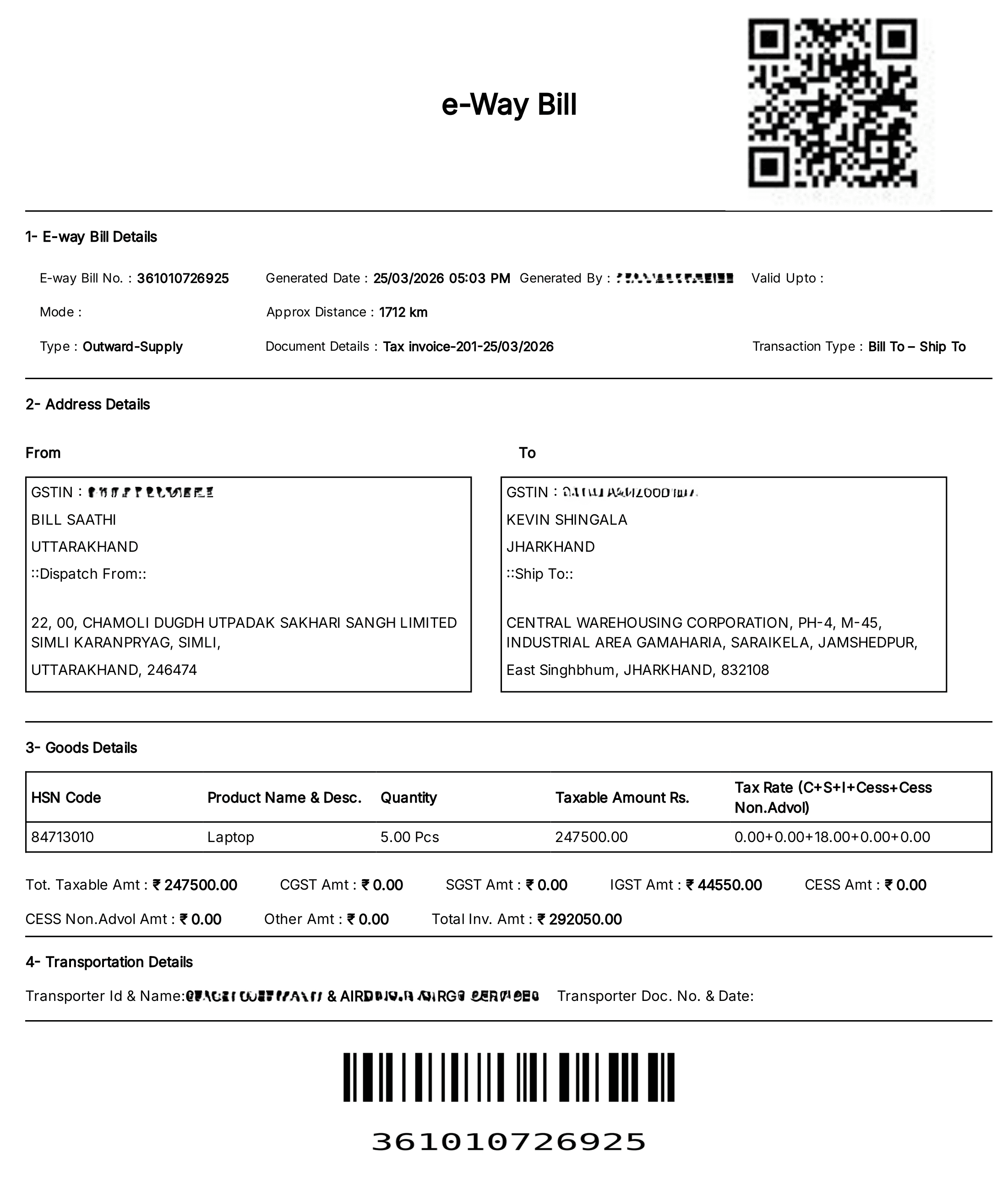 View Official E-Way Bill PDF