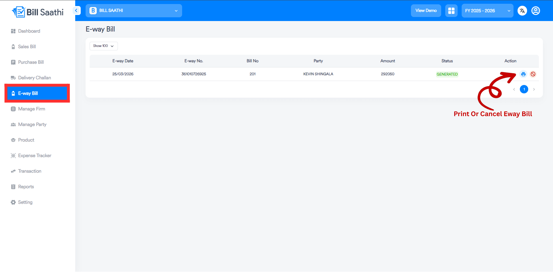 Manage Generated E-Way Bills